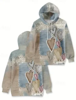 Women's 3D Print Pullover Hoodie Sweatshirt Graphic Casual Long Sleeve Hooded Regular Tops Party Evening Wear Street Dailywear Pink Red Purple Gray Spring Fall Winter