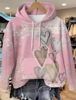 Women's 3D Print Pullover Hoodie Sweatshirt Graphic Casual Long Sleeve Hooded Regular Tops Party Evening Wear Street Dailywear Pink Red Purple Gray Spring Fall Winter
