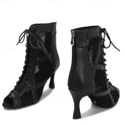 Women's Dance Boots Professional Sexy Boots Fashion Boots Zipper Lace-up Adults' Black