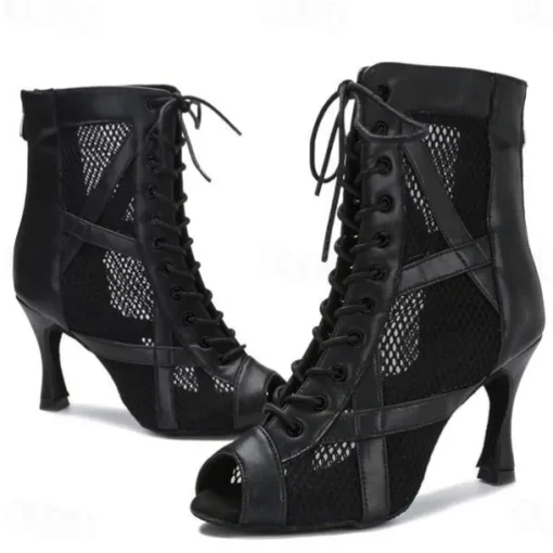 Women's Dance Boots Professional Sexy Boots Fashion Boots Zipper Lace-up Adults' Black