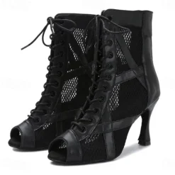 Women's Dance Boots Professional Sexy Boots Fashion Boots Zipper Lace-up Adults' Black