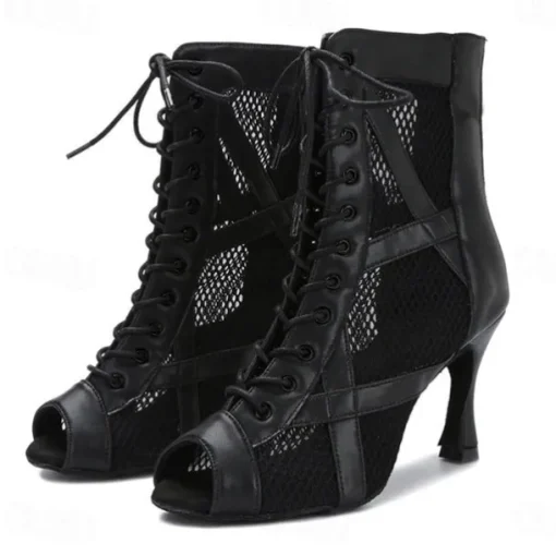 Women's Dance Boots Professional Sexy Boots Fashion Boots Zipper Lace-up Adults' Black