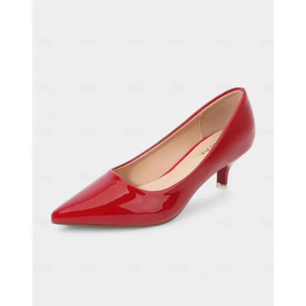 Women's Dark Green Patent Leather Pointed-Toe Kitten Heels - Classic 1950s Elegant Office Pumps for Ladies, Ideal for Workwear, Interviews, and Formal Events