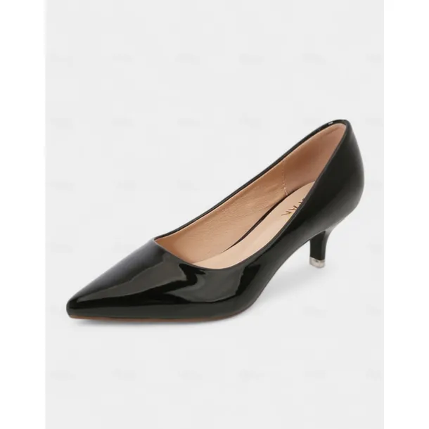 Women's Dark Green Patent Leather Pointed-Toe Kitten Heels - Classic 1950s Elegant Office Pumps for Ladies, Ideal for Workwear, Interviews, and Formal Events