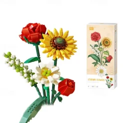Women's Day Gifts 2023 Romantic Roses Flowers Sunflowers Daffodils Gardens House Building Blocks Classic Model Mini Bricks Sets Kids Kits Valentine's Day for Girls Mother's Day Gifts for MoM