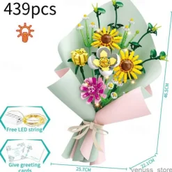 Women's Day Gifts Blocks LED Flowers Rose Building Block Lamp Bouquet Small Particles Compatible With Assembled Flower Holiday Gift Rose Series Toys R231208 Mother's Day Gifts for MoM