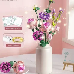 Women's Day Gifts Blocks LED Flowers Rose Building Block Lamp Bouquet Small Particles Compatible With Assembled Flower Holiday Gift Rose Series Toys R231208 Mother's Day Gifts for MoM