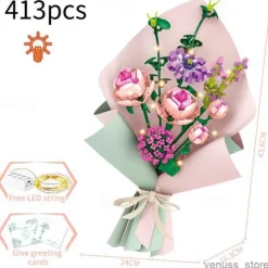 Women's Day Gifts Blocks LED Flowers Rose Building Block Lamp Bouquet Small Particles Compatible With Assembled Flower Holiday Gift Rose Series Toys R231208 Mother's Day Gifts for MoM