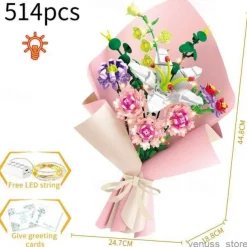 Women's Day Gifts Blocks LED Flowers Rose Building Block Lamp Bouquet Small Particles Compatible With Assembled Flower Holiday Gift Rose Series Toys R231208 Mother's Day Gifts for MoM