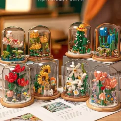 Women's Day Gifts Building blocks flower pots roses and assembly of immortal flowers DIY small particle building blocks creative desktop decoration toys Mother's Day Gifts for MoM