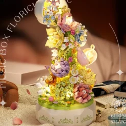Women's Day Gifts Building Blocks Flower Art Tea Language Lighting Music Box And Assembled Building Block Toys Mother's Day Gifts for MoM
