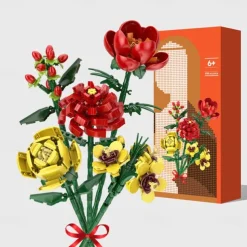 Women's Day Gifts Flower Rose Bouquet Building Kit with Cover Display Box Diy Flower Botanical Collection Building Blocks Bricks Desk Home Mother's Day Gifts for MoM