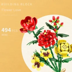 Women's Day Gifts Flower Rose Bouquet Building Kit with Cover Display Box Diy Flower Botanical Collection Building Blocks Bricks Desk Home Mother's Day Gifts for MoM