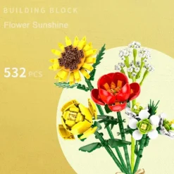 Women's Day Gifts Flower Rose Bouquet Building Kit with Cover Display Box Diy Flower Botanical Collection Building Blocks Bricks Desk Home Mother's Day Gifts for MoM