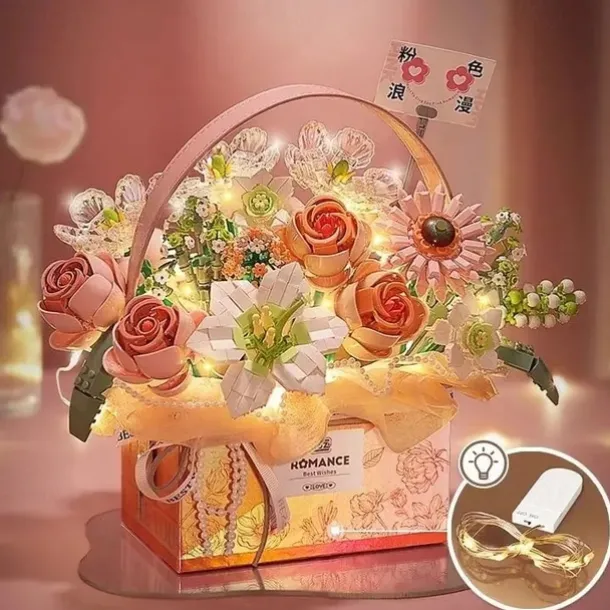 Women's Day Gifts New Building Block Flower Rose Building Block Toy Magic Powder Portable Flower Bouquet Gift Box Series Gifts For Girls Valentine's Day for Girls Mother's Day Gifts for MoM