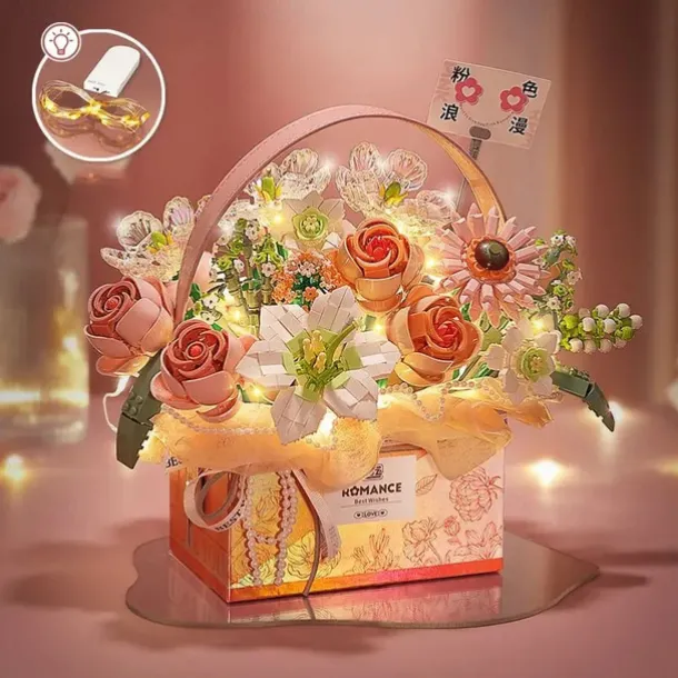 Women's Day Gifts New Building Block Flower Rose Building Block Toy Magic Powder Portable Flower Bouquet Gift Box Series Gifts For Girls Valentine's Day for Girls Mother's Day Gifts for MoM