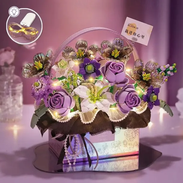 Women's Day Gifts New Building Block Flower Rose Building Block Toy Magic Powder Portable Flower Bouquet Gift Box Series Gifts For Girls Valentine's Day for Girls Mother's Day Gifts for MoM