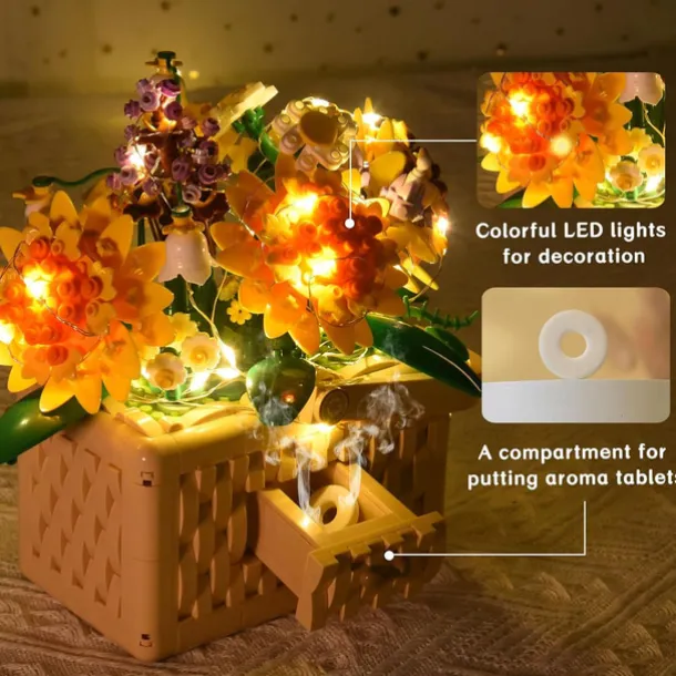 Women's Day Gifts New Building Block Flower Rose Building Block Toy Magic Powder Portable Flower Bouquet Gift Box Series Gifts For Girls Valentine's Day for Girls Mother's Day Gifts for MoM