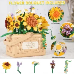 Women's Day Gifts New Building Block Flower Rose Building Block Toy Magic Powder Portable Flower Bouquet Gift Box Series Gifts For Girls Valentine's Day for Girls Mother's Day Gifts for MoM