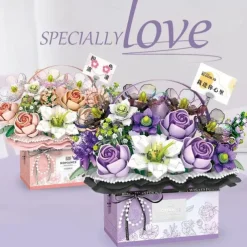 Women's Day Gifts New Building Block Flower Rose Building Block Toy Magic Powder Portable Flower Bouquet Gift Box Series Gifts For Girls Valentine's Day for Girls Mother's Day Gifts for MoM