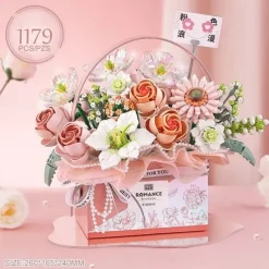 Women's Day Gifts New Building Block Flower Rose Building Block Toy Magic Powder Portable Flower Bouquet Gift Box Series Gifts For Girls Valentine's Day for Girls Mother's Day Gifts for MoM