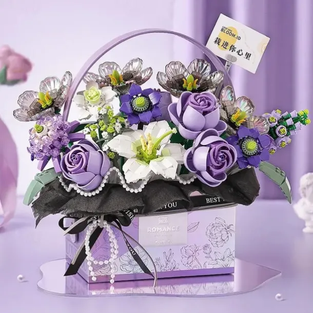 Women's Day Gifts New Building Block Flower Rose Building Block Toy Magic Powder Portable Flower Bouquet Gift Box Series Gifts For Girls Valentine's Day for Girls Mother's Day Gifts for MoM