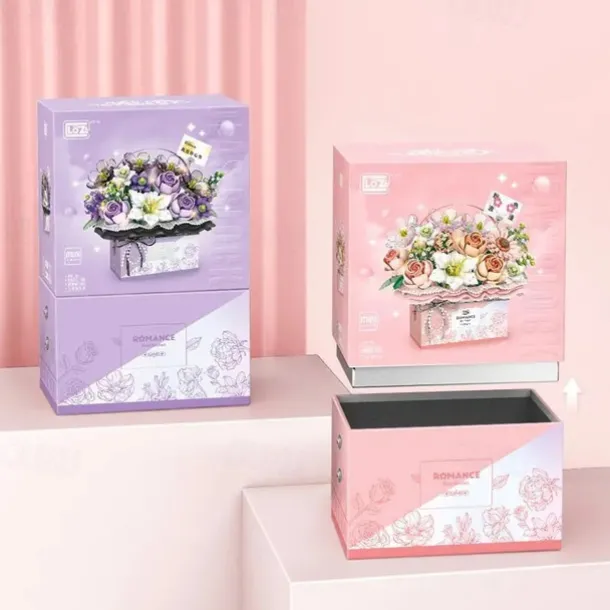 Women's Day Gifts New Building Block Flower Rose Building Block Toy Magic Powder Portable Flower Bouquet Gift Box Series Gifts For Girls Valentine's Day for Girls Mother's Day Gifts for MoM