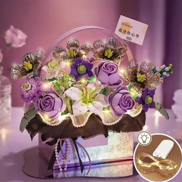 Women's Day Gifts New Building Block Flower Rose Building Block Toy Magic Powder Portable Flower Bouquet Gift Box Series Gifts For Girls Valentine's Day for Girls Mother's Day Gifts for MoM