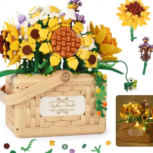 Women's Day Gifts New Building Block Flower Rose Building Block Toy Magic Powder Portable Flower Bouquet Gift Box Series Gifts For Girls Valentine's Day for Girls Mother's Day Gifts for MoM