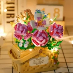 Women's Day Gifts New Building Block Flower Rose Building Block Toy Magic Powder Portable Flower Bouquet Gift Box Series Gifts For Girls Valentine's Day for Girls Mother's Day Gifts for MoM