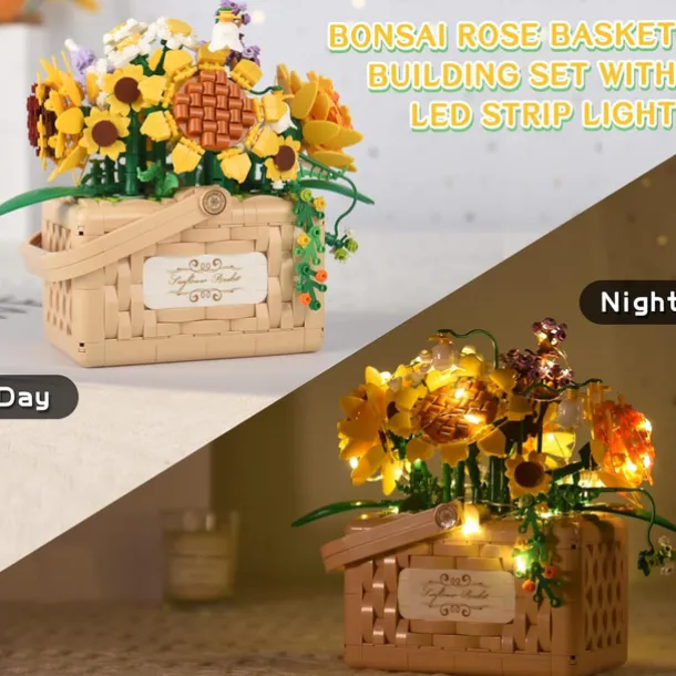 Women's Day Gifts New Building Block Flower Rose Building Block Toy Magic Powder Portable Flower Bouquet Gift Box Series Gifts For Girls Valentine's Day for Girls Mother's Day Gifts for MoM