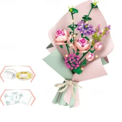 Women's Day Gifts 413pcs Building Blocks Bouquet Set Gift Wrapping Paper Birthday Gift Can Decorate Bedroom Living Room Office Vase Not Included Mother's Day Gifts for MoM