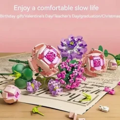 Women's Day Gifts 413pcs Building Blocks Bouquet Set Gift Wrapping Paper Birthday Gift Can Decorate Bedroom Living Room Office Vase Not Included Mother's Day Gifts for MoM