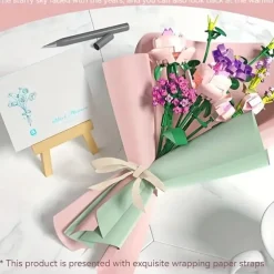 Women's Day Gifts 413pcs Building Blocks Bouquet Set Gift Wrapping Paper Birthday Gift Can Decorate Bedroom Living Room Office Vase Not Included Mother's Day Gifts for MoM
