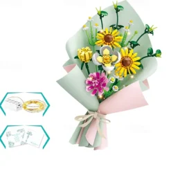 Women's Day Gifts 413pcs Building Blocks Bouquet Set Gift Wrapping Paper Birthday Gift Can Decorate Bedroom Living Room Office Vase Not Included Mother's Day Gifts for MoM