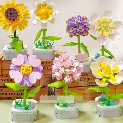 Women's Day Gifts Sunflower Hibiscus Eternal Flower Building Block Small Particle Puzzle Assembly Toy Potted Plant Decoration Couple Valentine's Day Gift Mother's Day Gifts for MoM