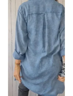 Women's Denim Jacket Outdoor Street Daily Wear Fall Winter Long Coat Regular Fit Thermal Warm Breathable Stylish Casual Jacket Long Sleeve Solid Color with Pockets Light Blue Navy Blue Dark Gray