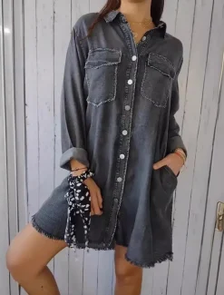 Women's Denim Jacket Outdoor Street Daily Wear Fall Winter Long Coat Regular Fit Thermal Warm Breathable Stylish Casual Jacket Long Sleeve Solid Color with Pockets Light Blue Navy Blue Dark Gray