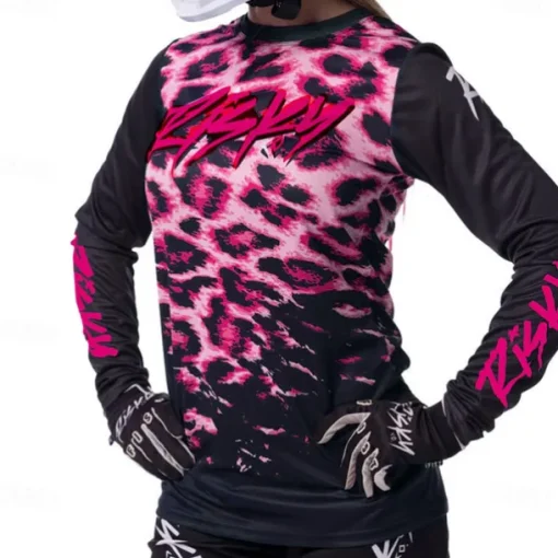 Women's Downhill Jersey Long Sleeve Pink Brown Grey Leopard Bike Breathable Quick Dry Sports Leopard Clothing Apparel