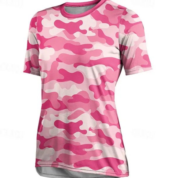 Women's Downhill Jersey Short Sleeve Violet Pink Red Graphic Camo / Camouflage Bike Breathable Quick Dry Sports Graphic Camo / Camouflage Clothing Apparel