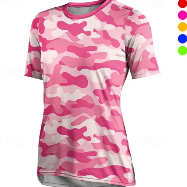Women's Downhill Jersey Short Sleeve Violet Pink Red Graphic Camo / Camouflage Bike Breathable Quick Dry Sports Graphic Camo / Camouflage Clothing Apparel