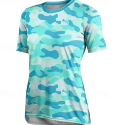 Women's Downhill Jersey Short Sleeve Violet Pink Red Graphic Camo / Camouflage Bike Breathable Quick Dry Sports Graphic Camo / Camouflage Clothing Apparel