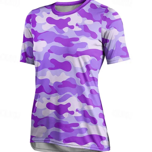 Women's Downhill Jersey Short Sleeve Violet Pink Red Graphic Camo / Camouflage Bike Breathable Quick Dry Sports Graphic Camo / Camouflage Clothing Apparel