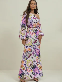 Women's Dress Set Casual Dress Sheath Dress Print Dress Fashion Streetwear Graphic Abstract Print Maxi Dress Long Sleeve One Shoulder Outdoor Vacation Red Royal Blue Sky Blue Summer Spring Loose Fit