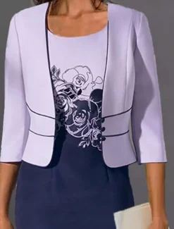 Women's Dress Set Two Piece Dress Floral Dress Midi Dress Purple 3/4 Length Sleeve Print Print Winter Fall Autumn Crew Neck Fashion Party Daily Wedding Guest 2023 S M L XL XXL 3XL