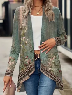 Women's Dressy Dusters Dressy Jackets Casual Jacket Outdoor Street Daily Wear Summer Spring Regular Coat Regular Fit Thermal Warm Breathable Stylish Casual Jacket Long Sleeve Floral Print Black Green