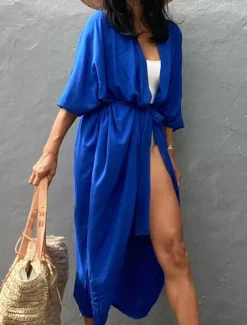 Women's Dressy Dusters Dressy Jackets Vacation Outdoor clothing Holiday Summer Spring Fall Coat Regular Fit Comfy Outdoor Swimming Sports Vacation Holiday Modern Jacket Pure Color Lace up Pleated