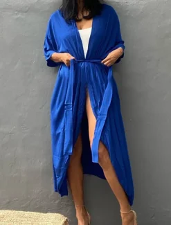 Women's Dressy Dusters Dressy Jackets Vacation Outdoor clothing Holiday Summer Spring Fall Coat Regular Fit Comfy Outdoor Swimming Sports Vacation Holiday Modern Jacket Pure Color Lace up Pleated