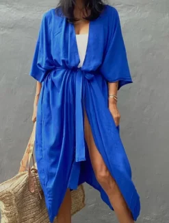 Women's Dressy Dusters Dressy Jackets Vacation Outdoor clothing Holiday Summer Spring Fall Coat Regular Fit Comfy Outdoor Swimming Sports Vacation Holiday Modern Jacket Pure Color Lace up Pleated