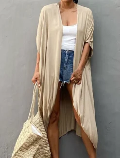 Women's Dressy Dusters Dressy Jackets Vacation Outdoor clothing Holiday Summer Spring Fall Coat Regular Fit Comfy Outdoor Swimming Sports Vacation Holiday Modern Jacket Pure Color Lace up Pleated